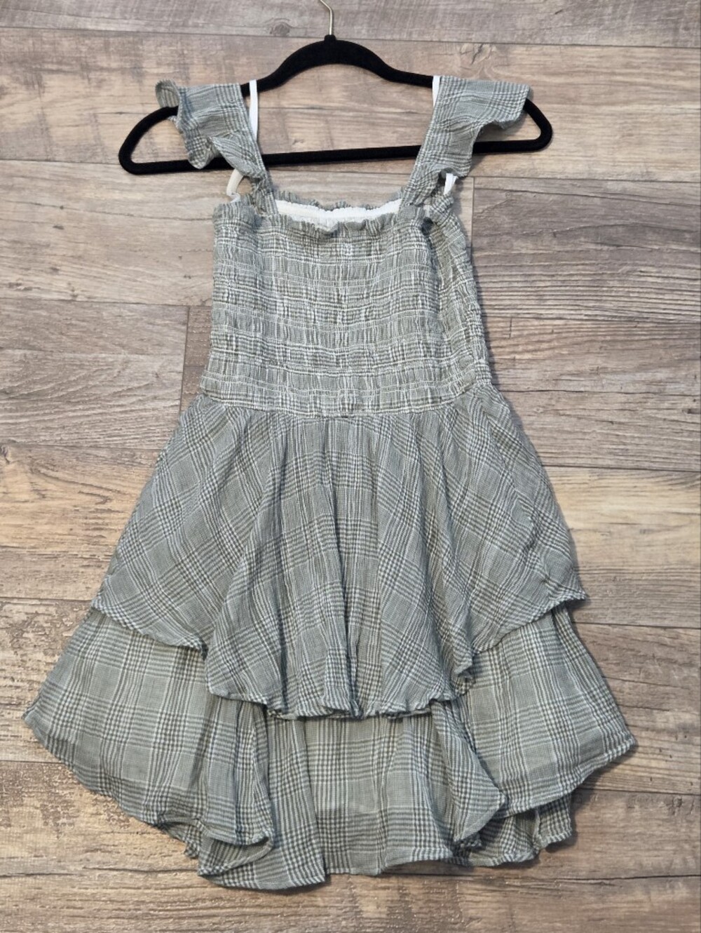 Aerie Green Plaid Flirty Ruffle Hankerchief Babydoll Mini Dress Small Petite